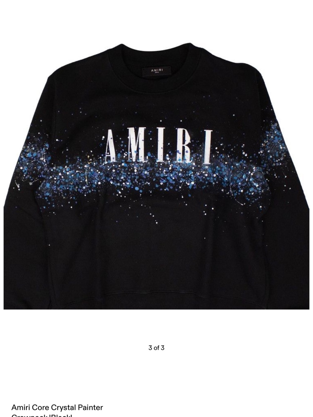 AMIRI Black Crewneck with Blue Crystal Painter Band